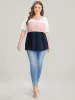 Colorblock Contrast Scalloped Trim Laser Cut Crew Neck T-shirt sold by Bloomchic