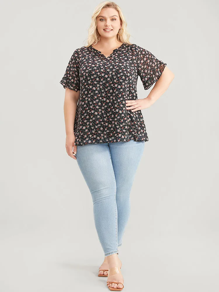 Ditsy Floral Notched Ruffle Sleeve Blouse sold by Bloomchic product image thumbnail 5