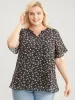 Ditsy Floral Notched Ruffle Sleeve Blouse sold by Bloomchic
