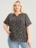 Ditsy Floral Notched Ruffle Sleeve Blouse sold by Bloomchic