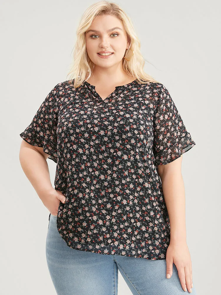 Ditsy Floral Notched Ruffle Sleeve Blouse sold by Bloomchic product image thumbnail 4