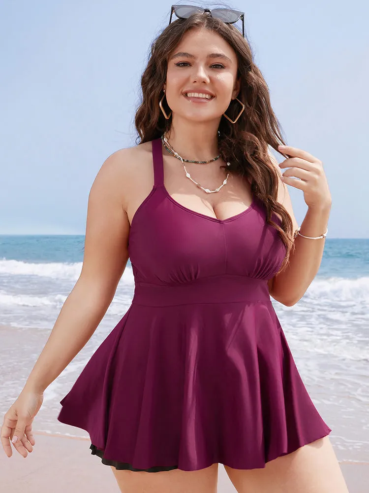 Plain Ruffles Crossover Back Adjustable Straps Tankini Top sold by Bloomchic product image thumbnail 3
