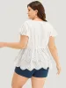 Solid Ruffles Scalloped Trim Laser Cut Blouse sold by Bloomchic