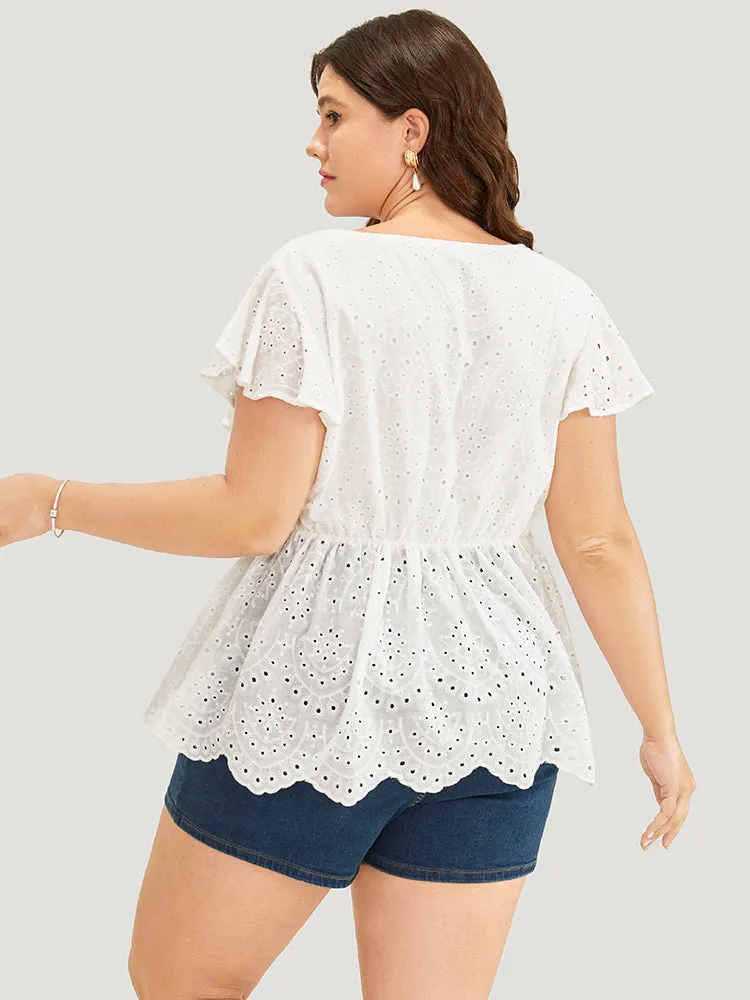 Solid Ruffles Scalloped Trim Laser Cut Blouse sold by Bloomchic product image thumbnail 3