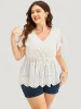 Solid Ruffles Scalloped Trim Laser Cut Blouse sold by Bloomchic