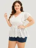 Solid Ruffles Scalloped Trim Laser Cut Blouse sold by Bloomchic