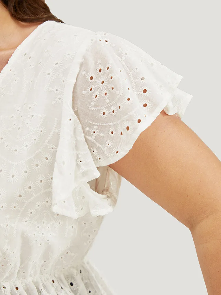 Solid Ruffles Scalloped Trim Laser Cut Blouse sold by Bloomchic product image thumbnail 5