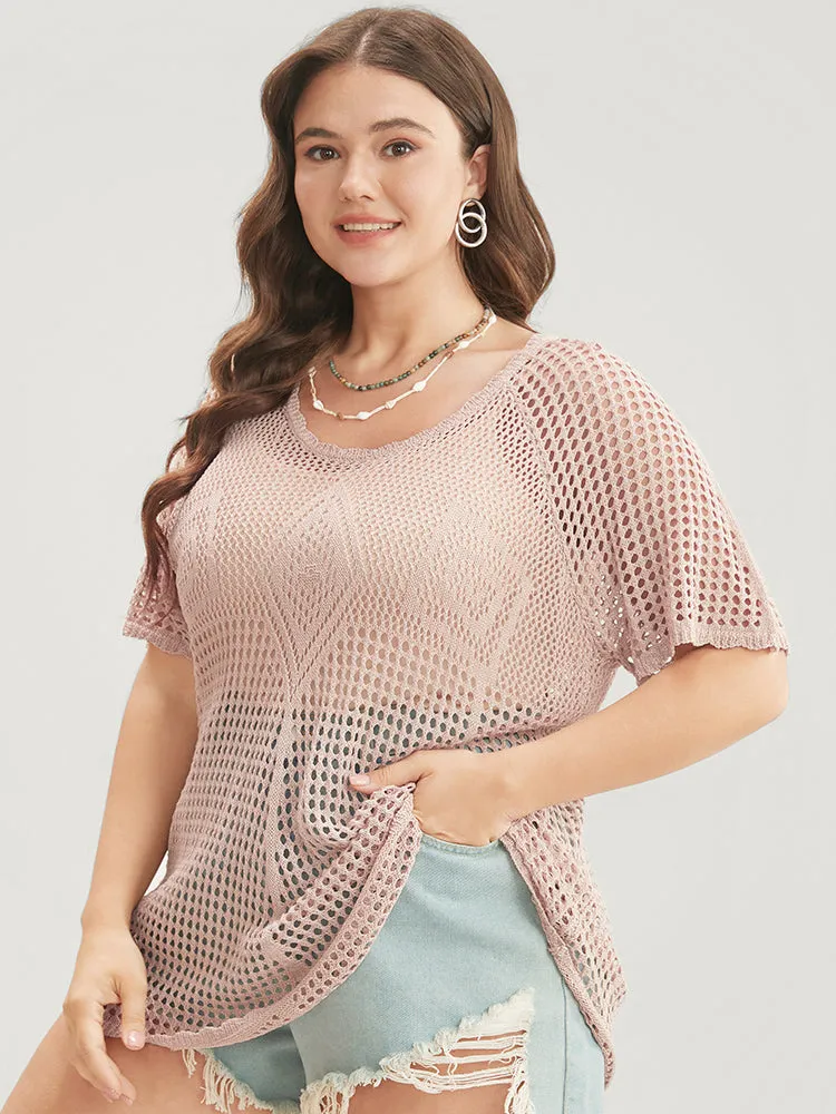 Plain Crew Neck Cut Out Scalloped Trim Knit Top sold by Bloomchic product image thumbnail 3