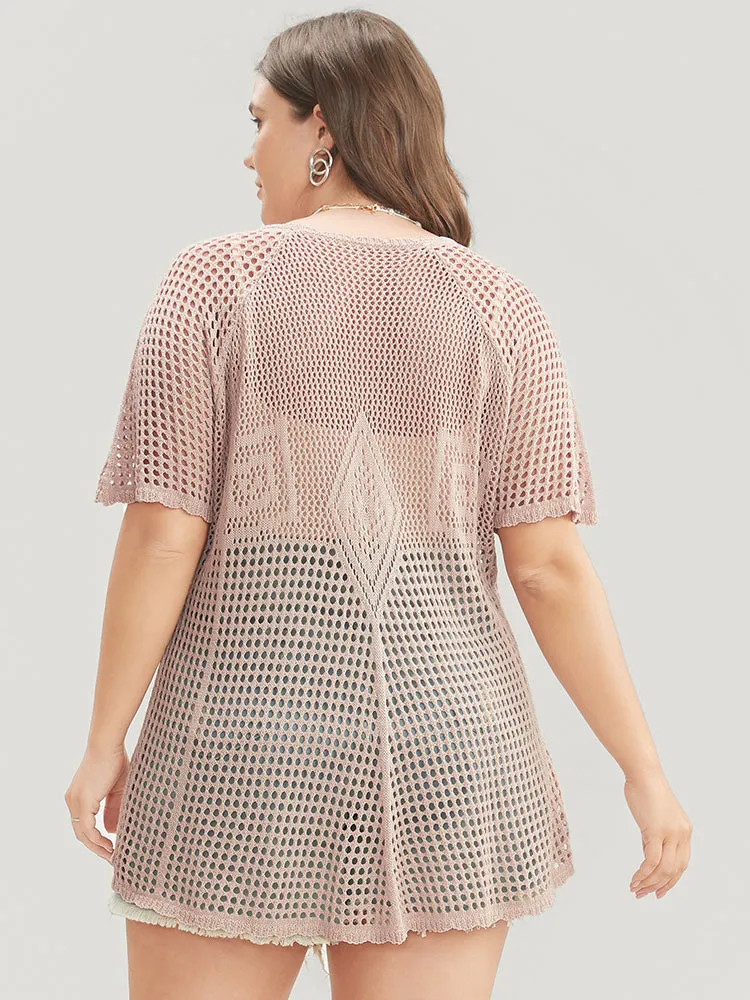 Plain Crew Neck Cut Out Scalloped Trim Knit Top sold by Bloomchic product image thumbnail 5