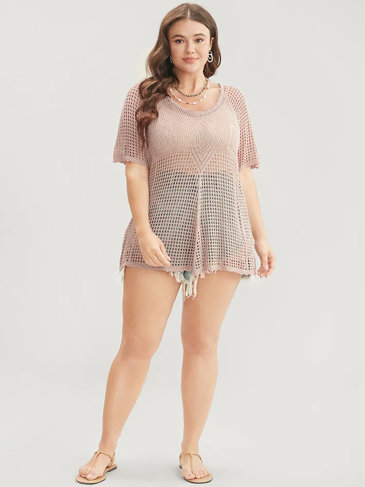 Plain Crew Neck Cut Out Scalloped Trim Knit Top sold by Bloomchic product image thumbnail 4