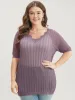 Plain Geometric Lace Trim V Neck Knit Top sold by Bloomchic