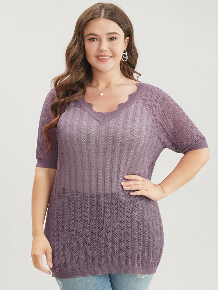 Plain Geometric Lace Trim V Neck Knit Top sold by Bloomchic product image thumbnail 4