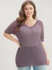 Plain Geometric Lace Trim V Neck Knit Top sold by Bloomchic