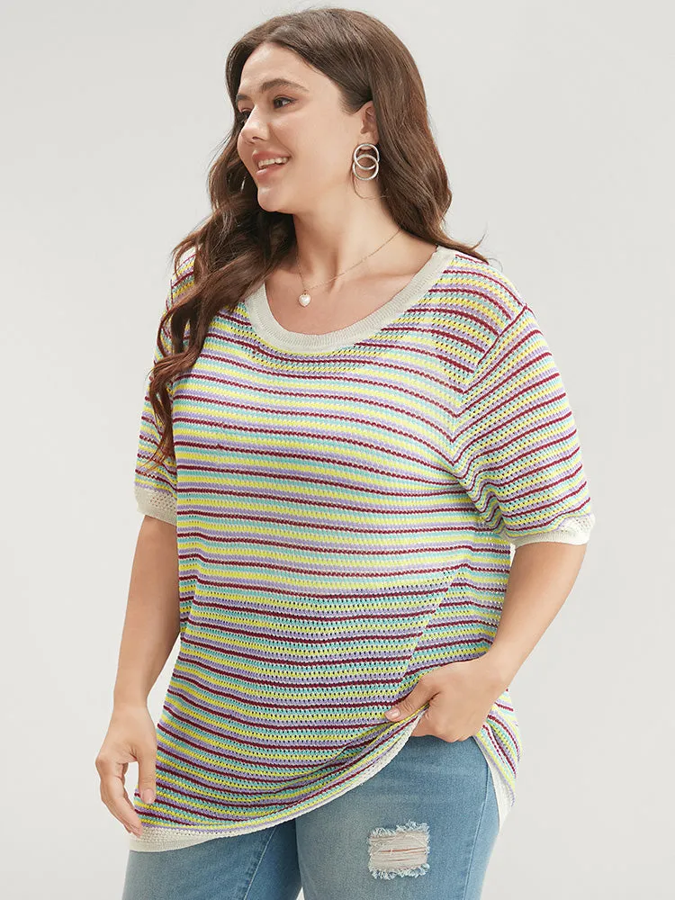 Striped Contrast Round Neck Knit Top sold by Bloomchic