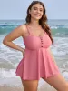 Crisscross Front Ruffle Hem Tankini Top sold by Bloomchic