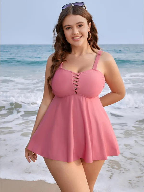 Crisscross Front Ruffle Hem Tankini Top sold by Bloomchic