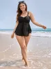Ruched Ruffles Mesh Patchwork Tankini Top sold by Bloomchic