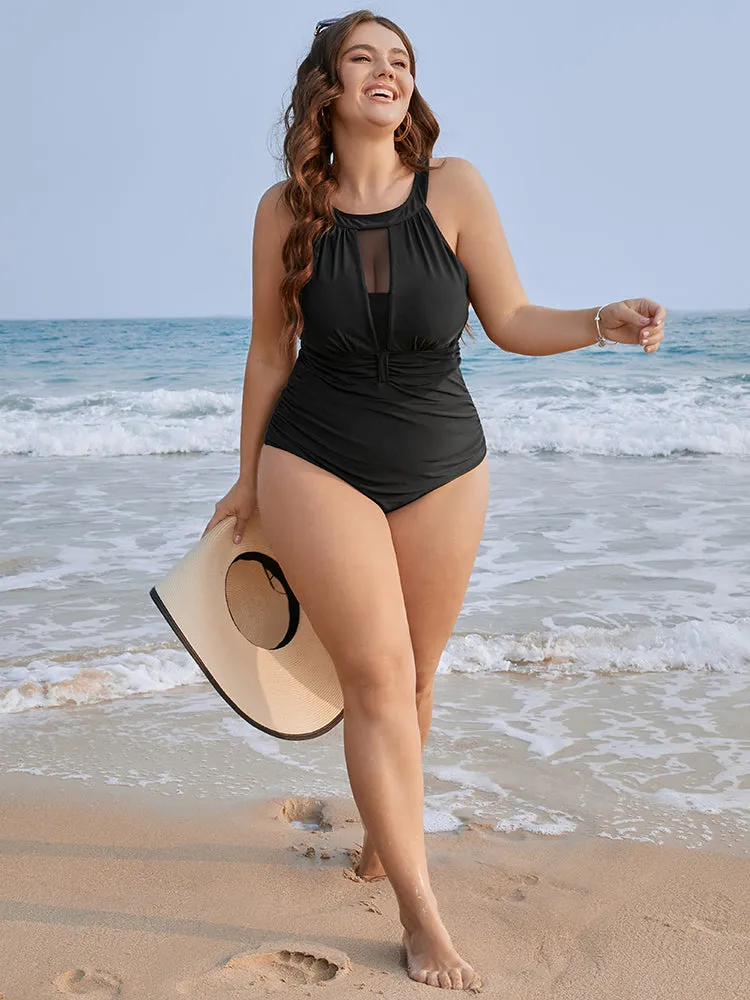 Halter Mesh Insert Knotted Back One Piece Swimsuit sold by Bloomchic product image thumbnail 5