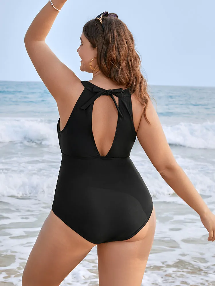 Halter Mesh Insert Knotted Back One Piece Swimsuit sold by Bloomchic product image thumbnail 2