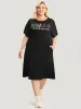 Graphic & Letter Print Dolman Sleeve Pocket Cold Shoulder Tee Dress sold by Bloomchic