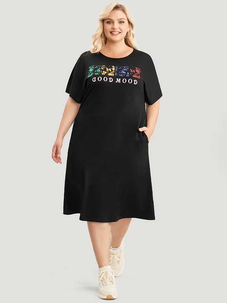 Graphic & Letter Print Dolman Sleeve Pocket Cold Shoulder Tee Dress sold by Bloomchic product image thumbnail 4