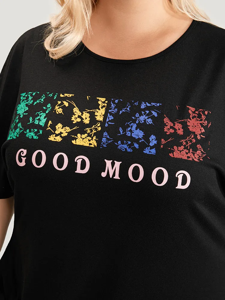 Graphic & Letter Print Dolman Sleeve Pocket Cold Shoulder Tee Dress sold by Bloomchic product image thumbnail 5