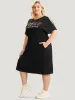 Graphic & Letter Print Dolman Sleeve Pocket Cold Shoulder Tee Dress sold by Bloomchic