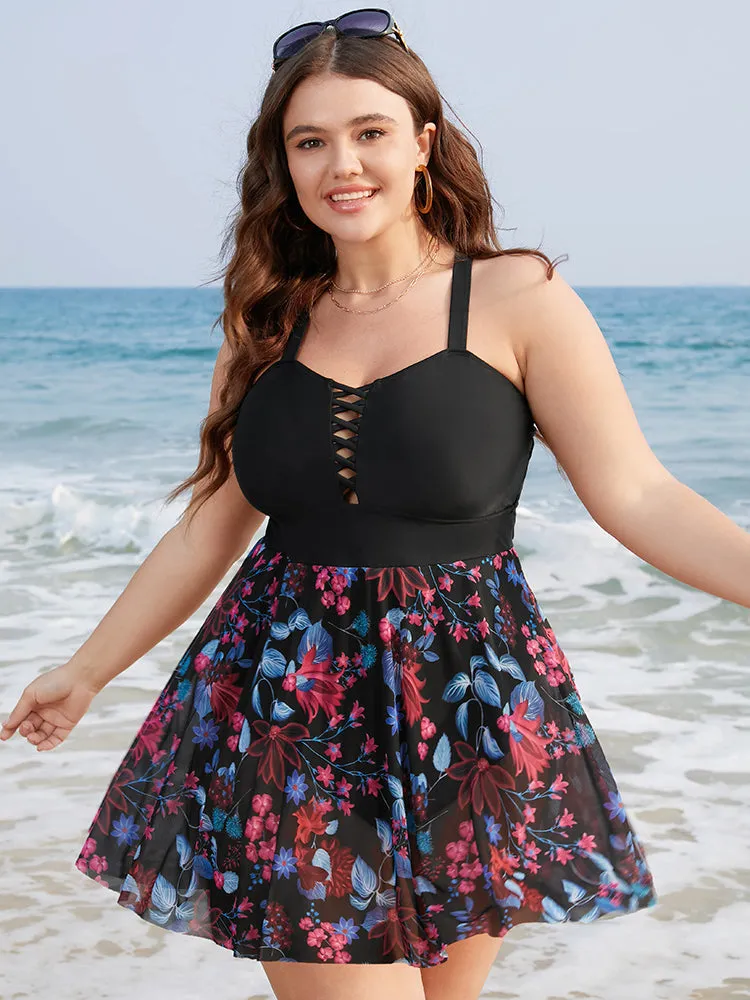 Floral Print Ruffles Crisscross Front Swim Dress sold by Bloomchic product image thumbnail 5