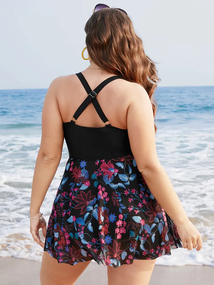 Floral Print Ruffles Crisscross Front Swim Dress sold by Bloomchic product image thumbnail 2