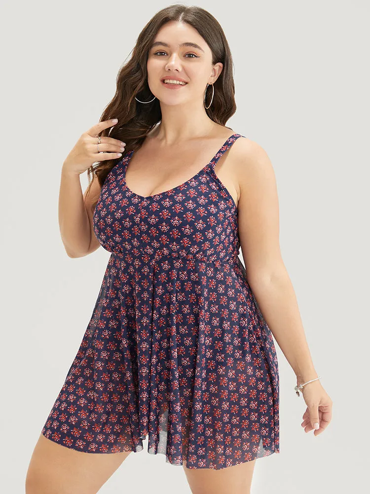 Bandana Print Adjustable Straps Mesh Ruffles Swim Dress sold by Bloomchic