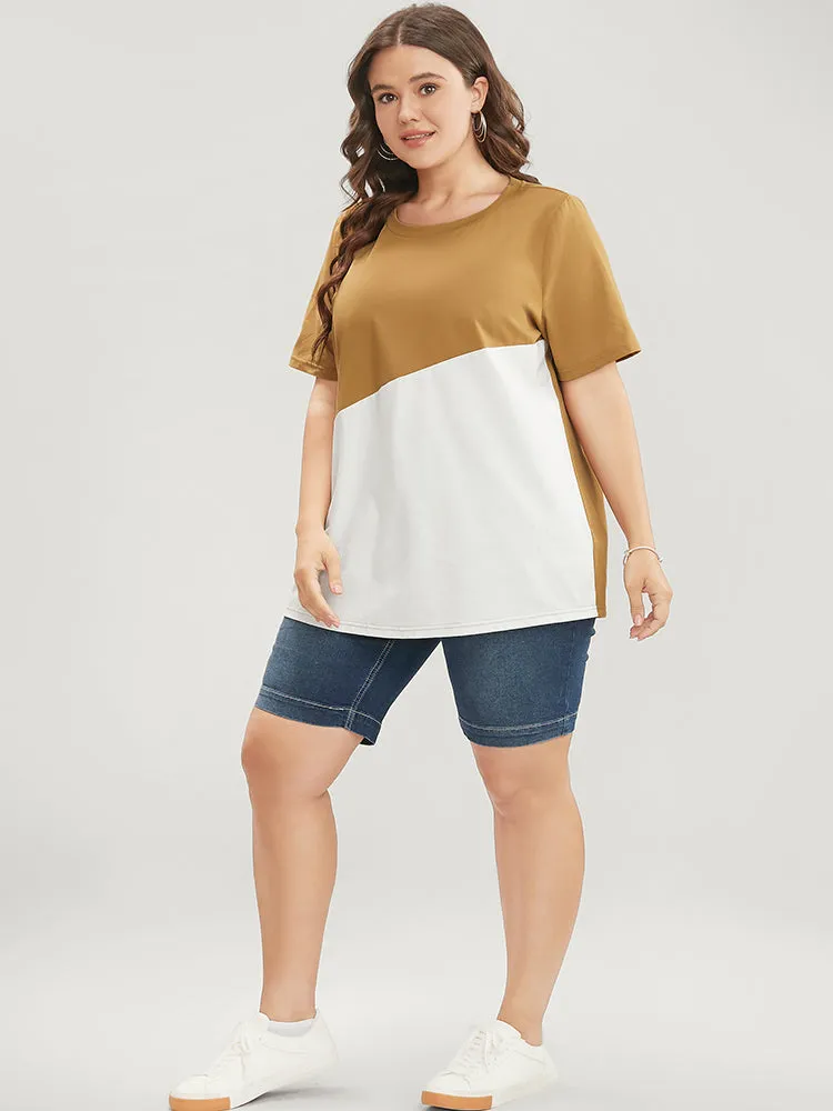 Colorblock Contrast Round Neck T-shirt sold by Bloomchic product image thumbnail 5