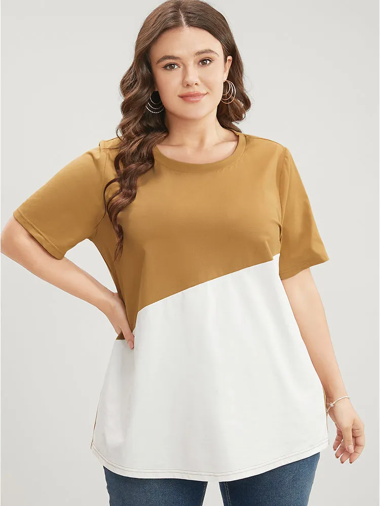 Colorblock Contrast Round Neck T-shirt sold by Bloomchic