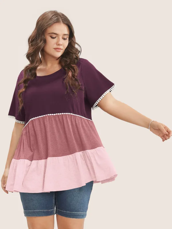 Colorblock Contrast Ruffle Tiered T-shirt sold by Bloomchic