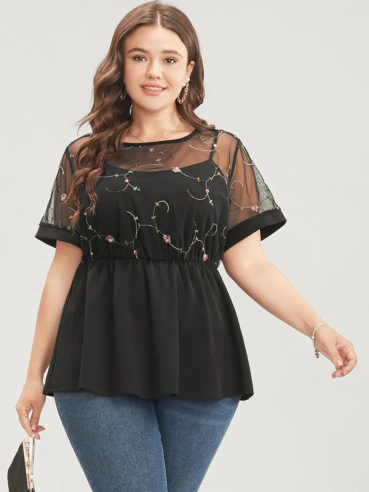 Floral Embroidered Mesh Patchwork Ruffles Blouse sold by Bloomchic product image thumbnail 5