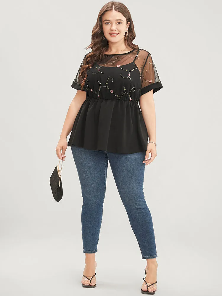 Floral Embroidered Mesh Patchwork Ruffles Blouse sold by Bloomchic product image thumbnail 3