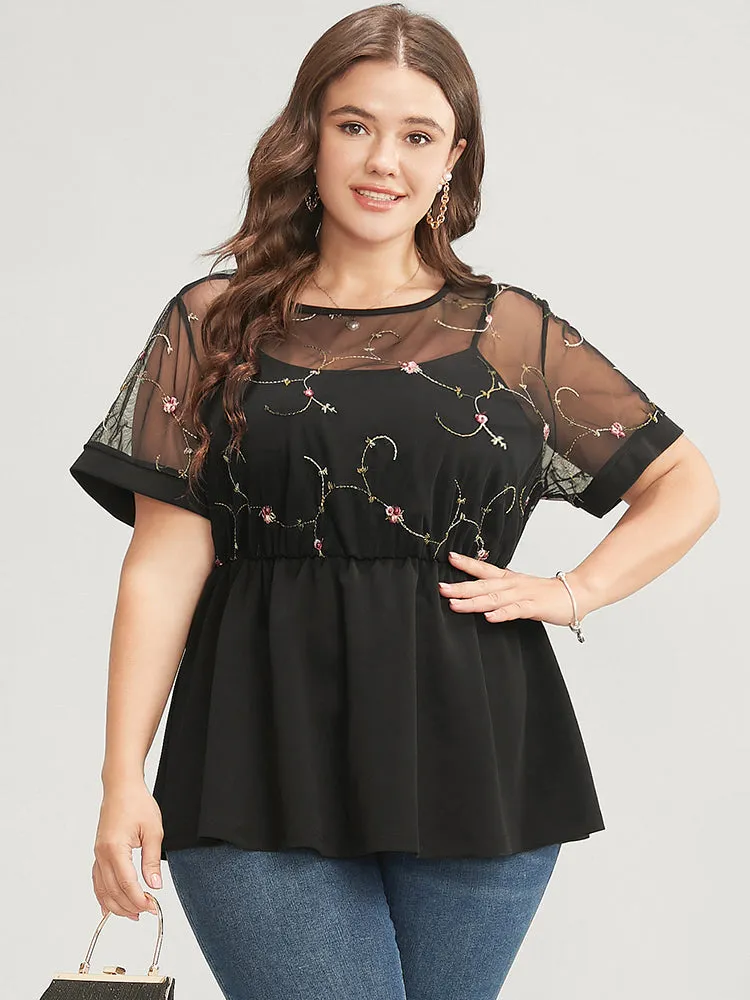 Floral Embroidered Mesh Patchwork Ruffles Blouse sold by Bloomchic product image thumbnail 4