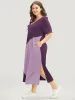 Colorblock Contrast V Neck Pocket Split Hem Dress sold by Bloomchic