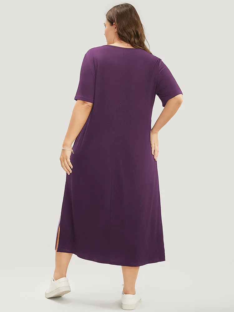 Colorblock Contrast V Neck Pocket Split Hem Dress sold by Bloomchic product image thumbnail 5