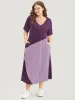 Colorblock Contrast V Neck Pocket Split Hem Dress sold by Bloomchic