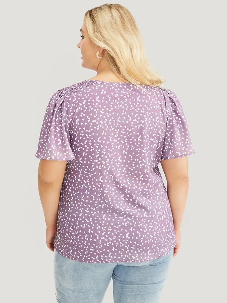 Heart Print Ruffle Sleeve V Neck Blouse sold by Bloomchic product image thumbnail 4