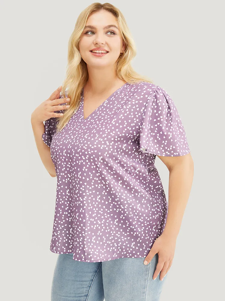Heart Print Ruffle Sleeve V Neck Blouse sold by Bloomchic product image thumbnail 3