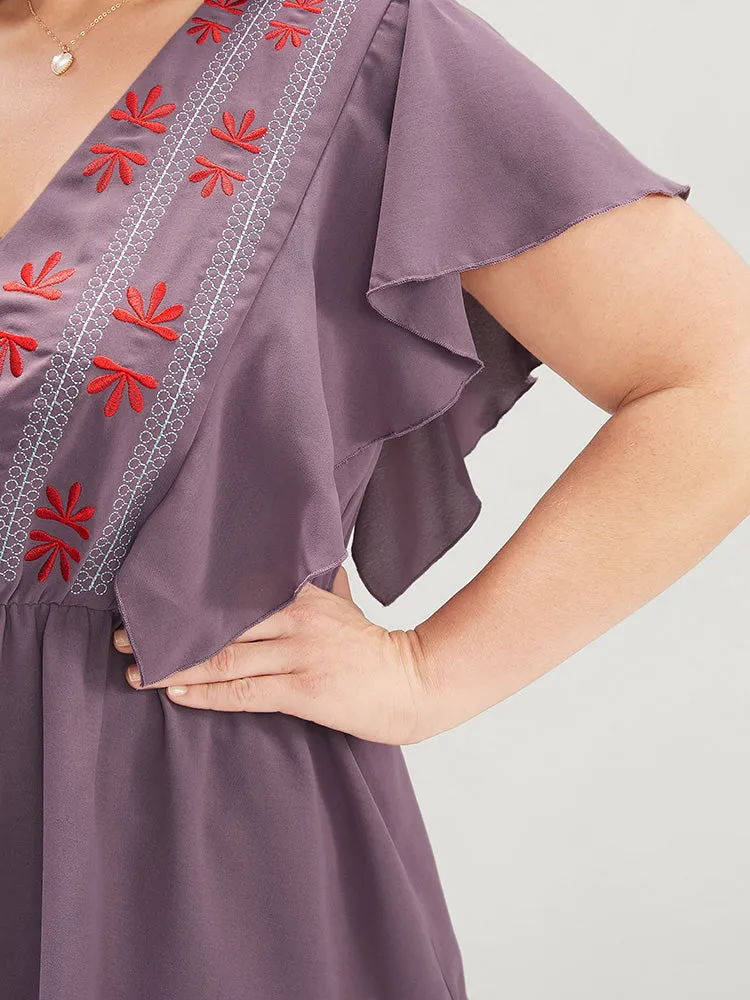 Floral Embroidered V Neck Ruffle Sleeve Blouse sold by Bloomchic product image thumbnail 4