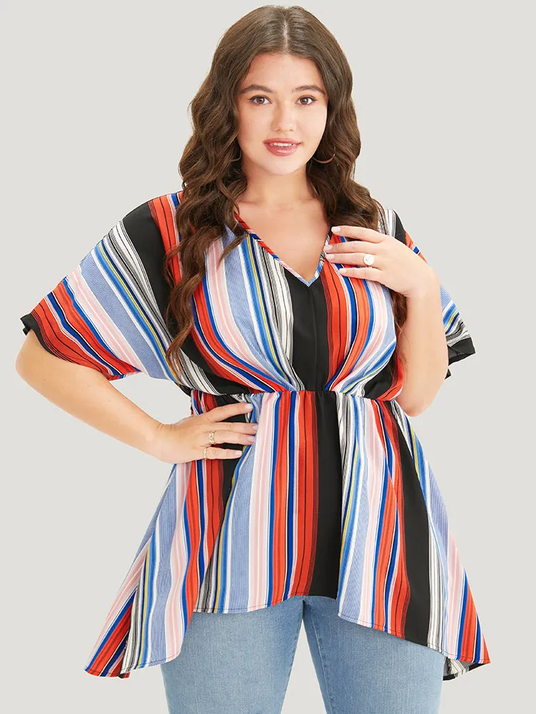 Striped Contrast Dolman Sleeve Asymmetrical Hem Blouse sold by Bloomchic product image thumbnail 2