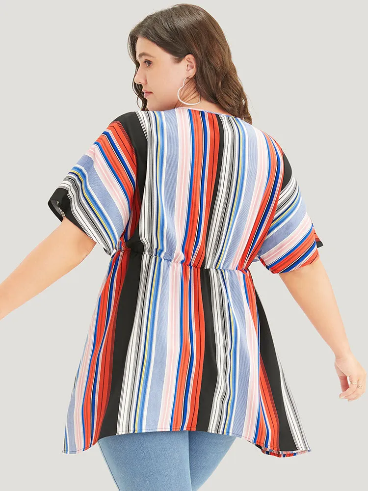 Striped Contrast Dolman Sleeve Asymmetrical Hem Blouse sold by Bloomchic product image thumbnail 4