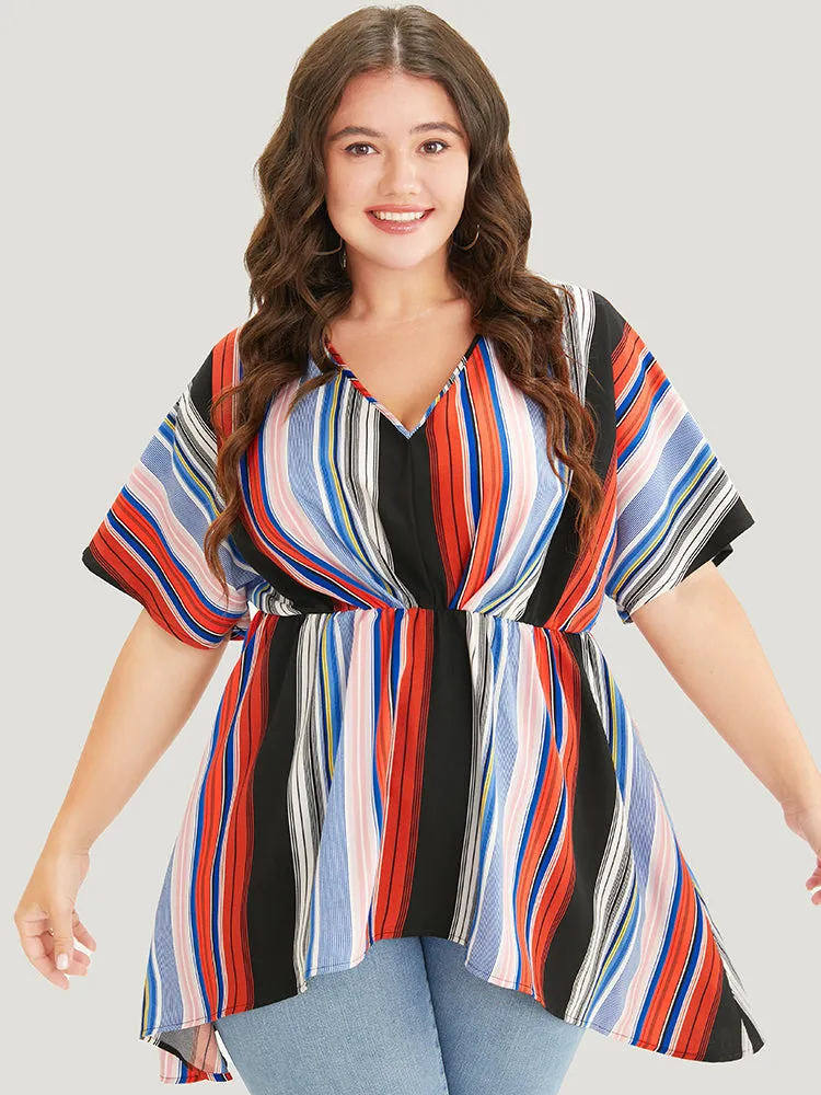 Striped Contrast Dolman Sleeve Asymmetrical Hem Blouse sold by Bloomchic