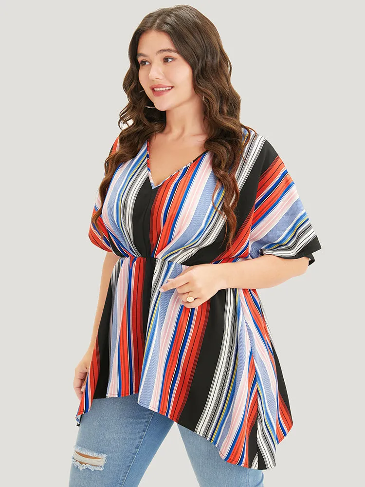Striped Contrast Dolman Sleeve Asymmetrical Hem Blouse sold by Bloomchic product image thumbnail 3