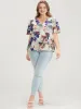 Plant & Floral Ruffle Sleeve Surplice Neck Blouse sold by Bloomchic