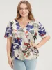 Plant & Floral Ruffle Sleeve Surplice Neck Blouse sold by Bloomchic