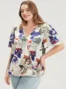 Plant & Floral Ruffle Sleeve Surplice Neck Blouse sold by Bloomchic