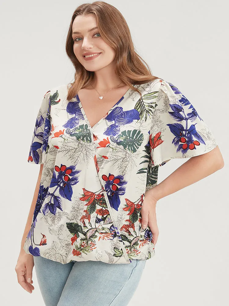Plant & Floral Ruffle Sleeve Surplice Neck Blouse sold by Bloomchic product image thumbnail 2